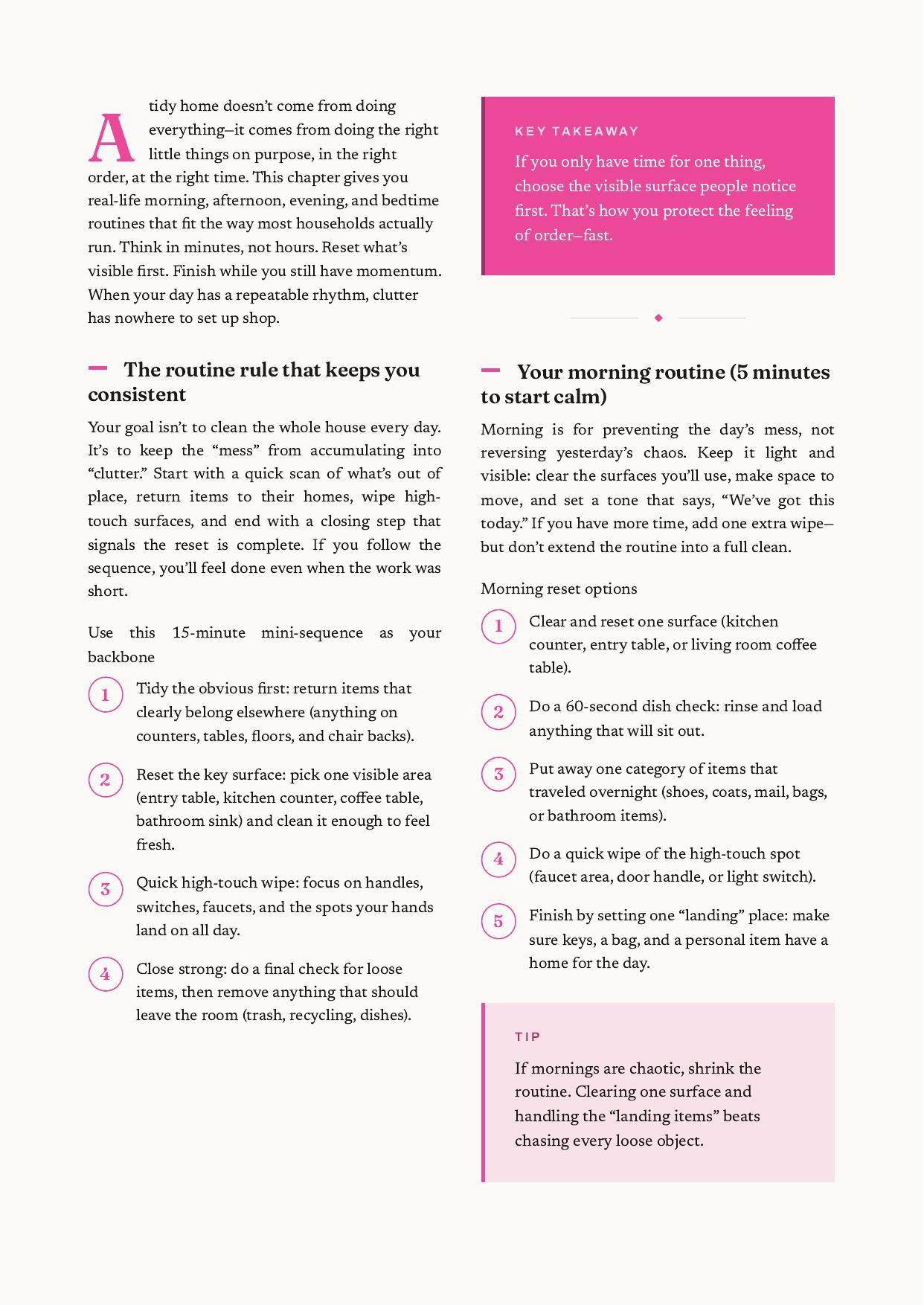 Inside page: the routine rule and the 5-minute morning routine